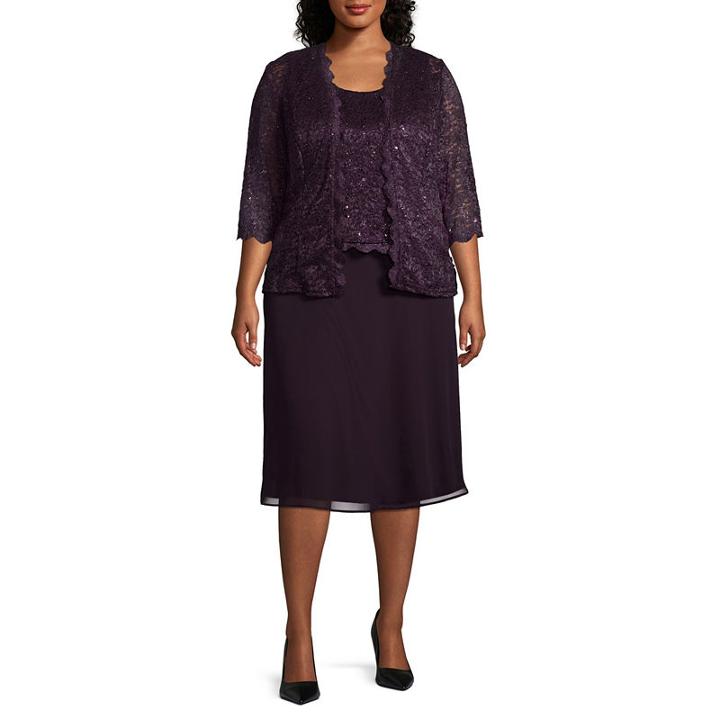 R & M Richards 3/4 Sleeve Jacket Mid Length Dress - Plus