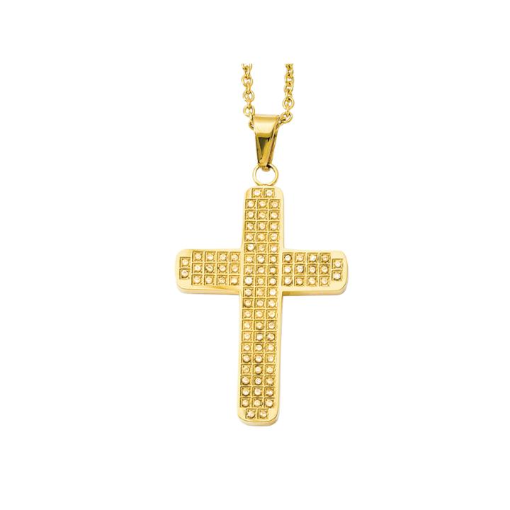 Mens Cubic Zirconia Stainless Steel Yellow Ip-plated Cross Pendant