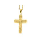 Mens Cubic Zirconia Stainless Steel Yellow Ip-plated Cross Pendant