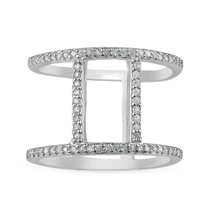 Womens Cubic Zirconia White Sterling Silver Cocktail Ring