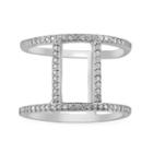Womens Cubic Zirconia White Sterling Silver Cocktail Ring