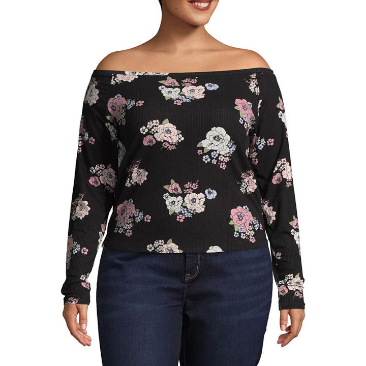 Arizona Long Sleeve Square Neck Knit Blouse-juniors Plus