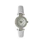 Olivia Pratt Womens Rhinestone Bezel Petite White Leather Watch 14829