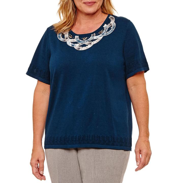 Alfred Dunner Arizona Sky Short Sleeve Mosaic Applique Sweater-plus