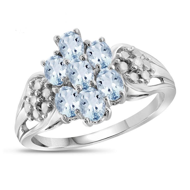 Womens Diamond Accent Aquamarine Blue Sterling Silver Cluster Ring