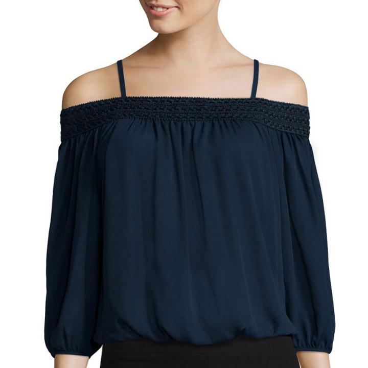 By & By Long-sleeve Off-the-shoulder Peasant Top