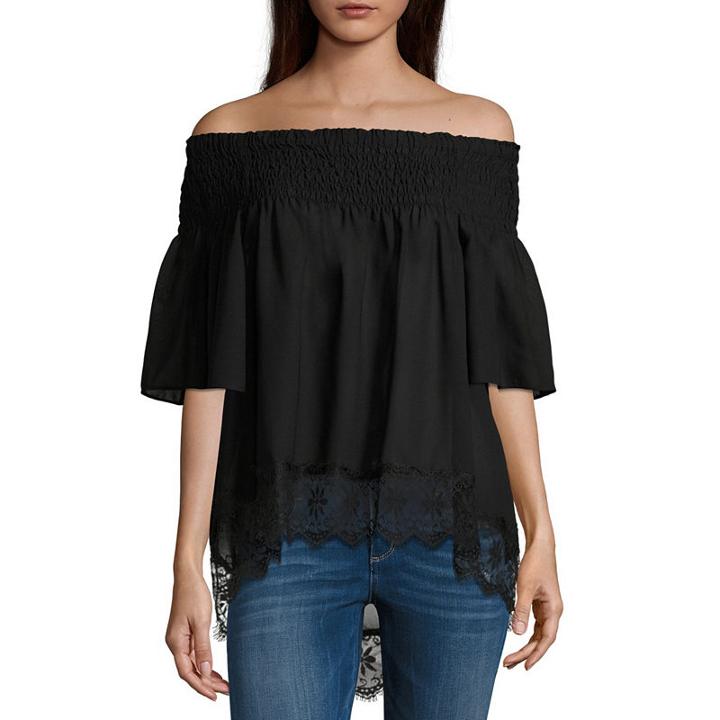 Libby Edelman Off The Shoulder Lace Hem Top