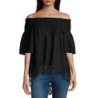 Libby Edelman Off The Shoulder Lace Hem Top