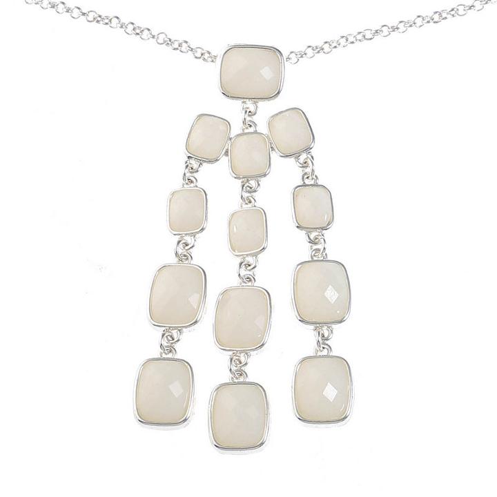 Liz Claiborne Womens White Square Pendant Necklace