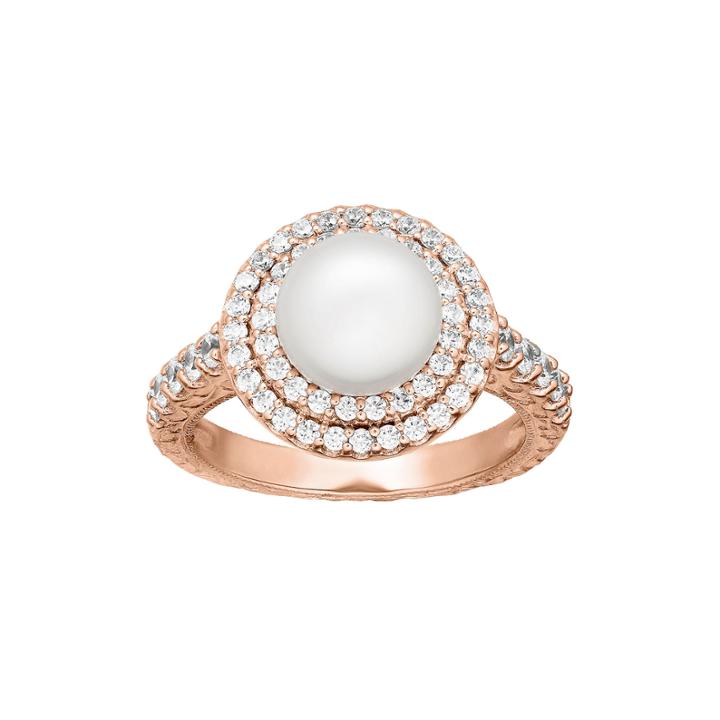 Certified Sofia Bridal Cultured Freshwater Pearl & Swarovski Cubic Zirconia Rose Gold Over Silver Ring