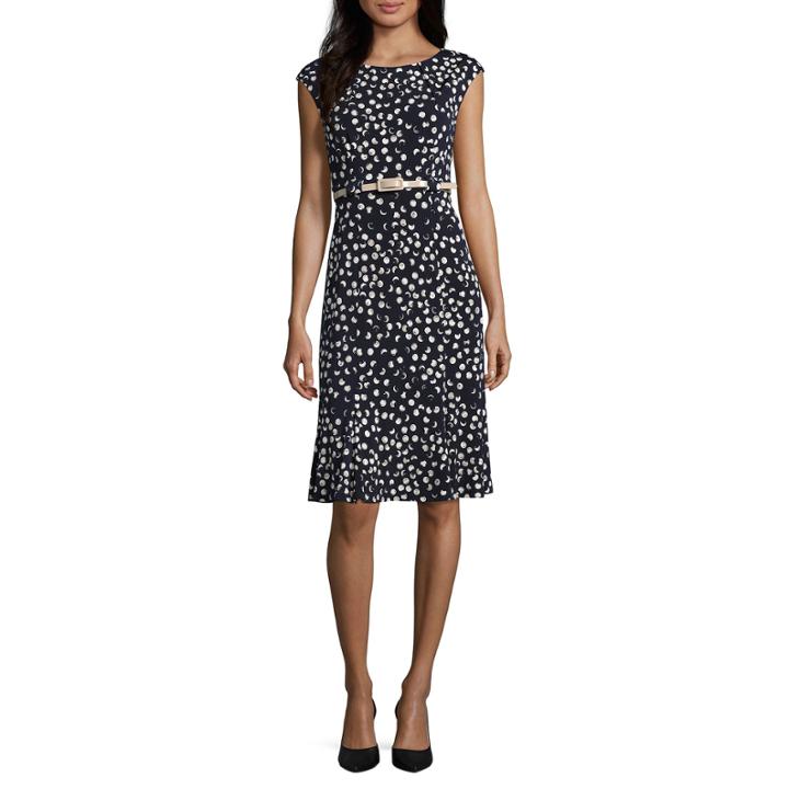 Connected Apparel Cap Sleeve Fit & Flare Dress