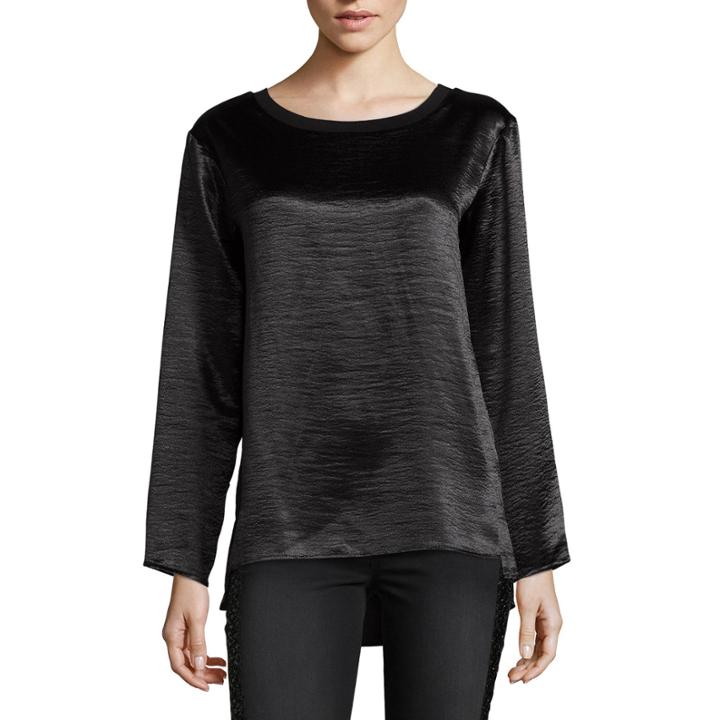 Libby Edelman Long Sleeve Hammered Satin Top