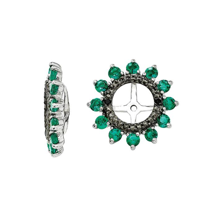 Lab-created Emerald And Black Sapphire Sterling Silver Earring Jackets