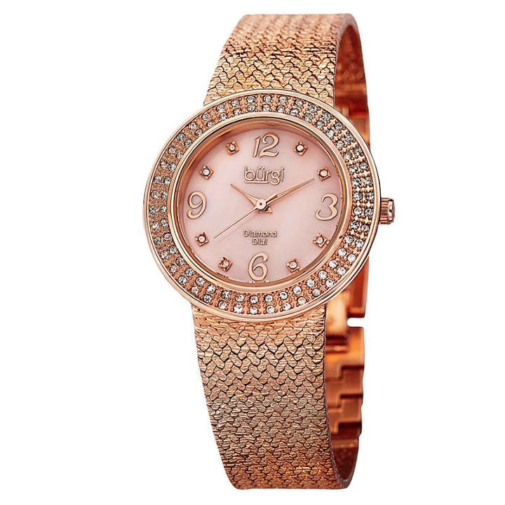Burgi Womens Rose Goldtone Strap Watch-b-097rg