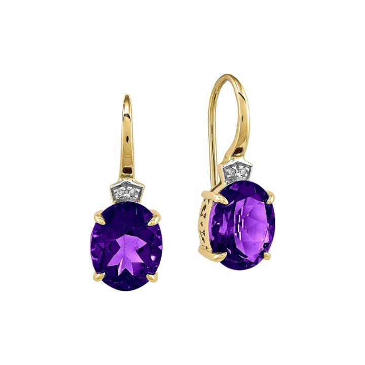Genuine Amethyst And Diamond-accent 14k Yellow Gold Dangle Earrings