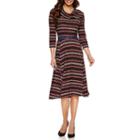 Robbie Bee 3/4 Sleeve Stripe Fit & Flare Dress