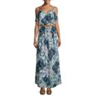 Luxology Short-sleeve Cold-shoulder Belted Print Maxi Dress