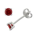 Round Red Cubic Zirconia Sterling Silver Stud Earrings