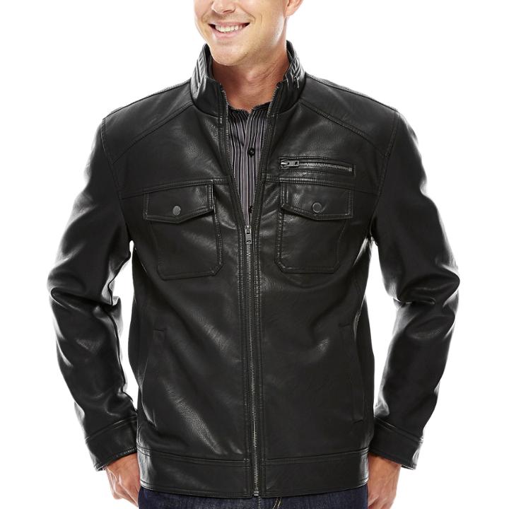 Claiborne Faux-leather Coat With Stand Collar