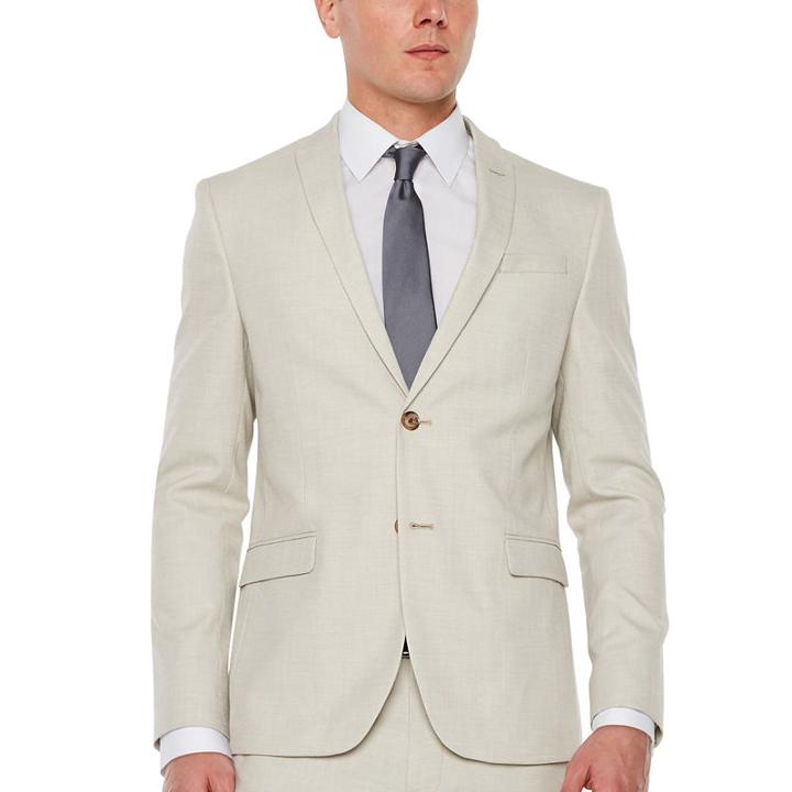 Jf J.ferrar Light Tan Slub Super Slim Fit Stretch Suit Jacket