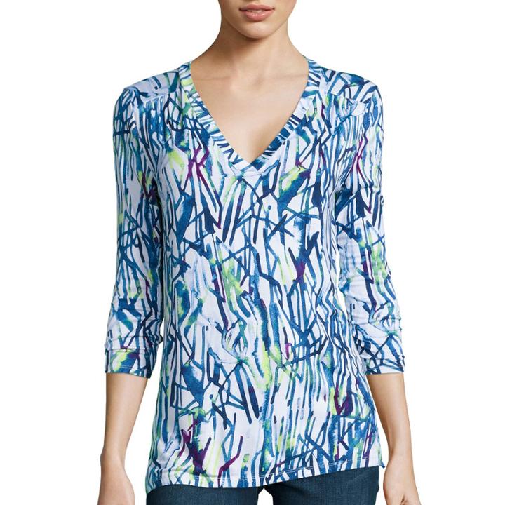 Liz Claiborne 3/4-sleeve Printed Top
