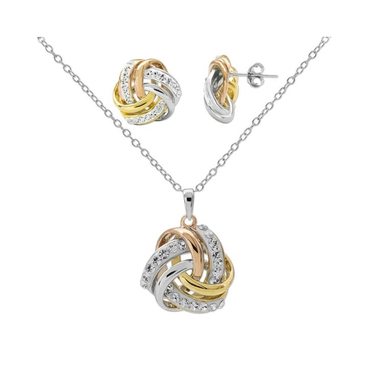 Crystal-accent Tri-tone Knot Earring And Necklace Set