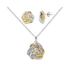 Crystal-accent Tri-tone Knot Earring And Necklace Set