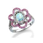 Lab-created Opal And Lab-created Pink Sapphire Sterling Silver Flower Ring