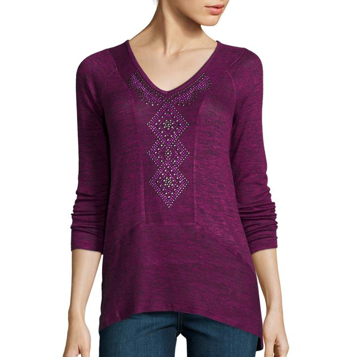 Unity&trade; Long-sleeve Jeweled V-neck Jersey T-shirt