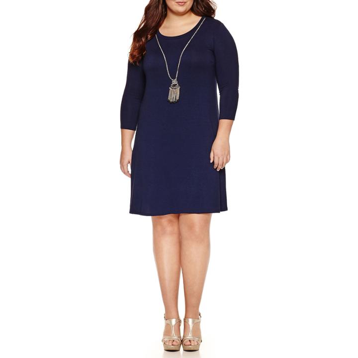 City Triangle 3/4 Sleeve A-line Dress-juniors Plus