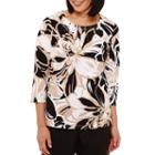Alfred Dunner Classics 3/4 Sleeve Crew Neck Floral T-shirt-womens