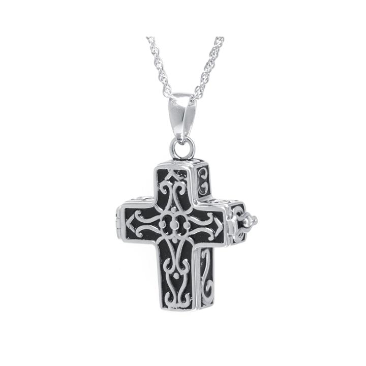 Sterling Silver Vintage Cross Prayer Pendant Necklace