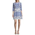 Danny & Nicole Elbow Sleeve Floral A-line Dress-petites