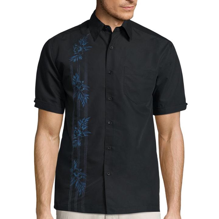 The Havanera Co. Short-sleeve Asymmetrical Panelprint Shirt