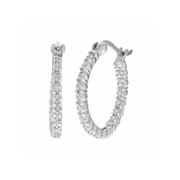 1 Ct. T.w. White Diamond Sterling Silver Hoop Earrings