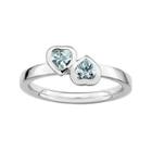 Personally Stackable Genuine Aquamarine Sterling Silver Double-heart Ring