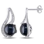Diamond Accent Black Pearl Sterling Silver Ear Pins