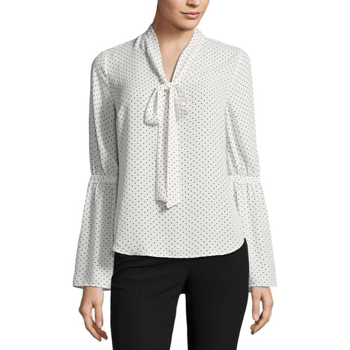 Worthington Long Sleeve V Neck Georgette Floral Blouse