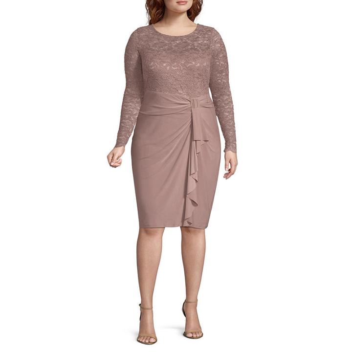 Blu Sage Long Sleeve Lace Top Cocktail Dress - Plus