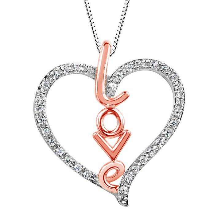Lab-created White Sapphire Sterling Silver And 14k Rose Gold Plated Pendant