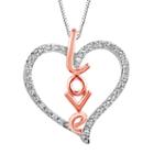 Lab-created White Sapphire Sterling Silver And 14k Rose Gold Plated Pendant