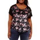 Self Esteem Short Sleeve Scoop Neck Velvet Blouse-juniors Plus