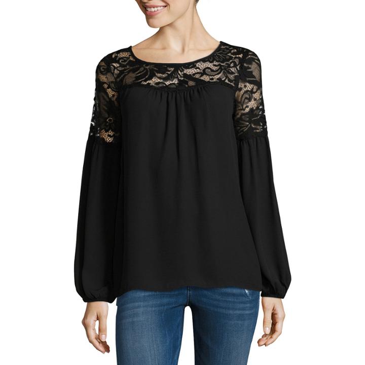 Alyx Long Sleeve Round Neck Crepe Blouse