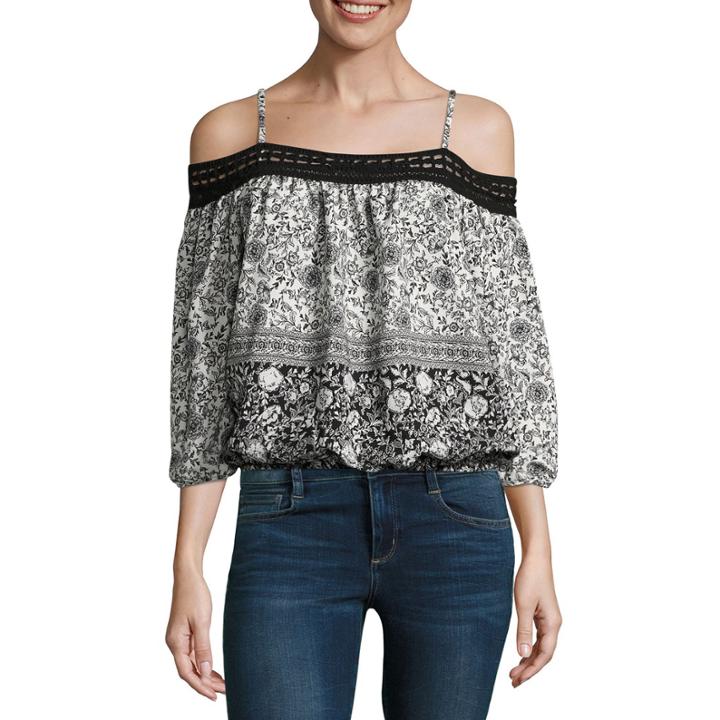 By & By Long Sleeve Crepe Floral Blouse-juniors
