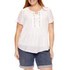 Liz Claiborne Short Sleeve Flutter Sleeve Peasant Top Plus