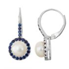 White Cultured Freshwater Pearl & Lab Created White Sapphire Sterling Silver Earrings