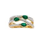 Lab-created Emerald And White Sapphire 14k Yellow Gold Over Sterling Silver Criss-cross Ring
