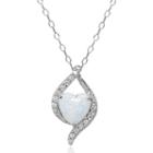 Womens White Opal Sterling Silver Heart Pendant Necklace
