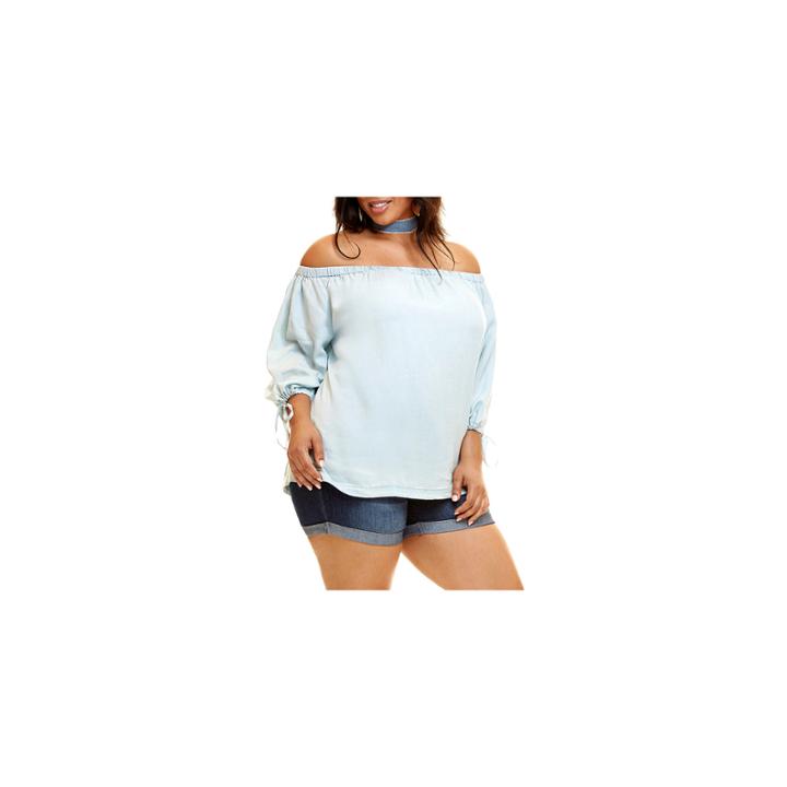 Fashion To Figure Raelyne Off Shoulder Chambray Blouse - Plus