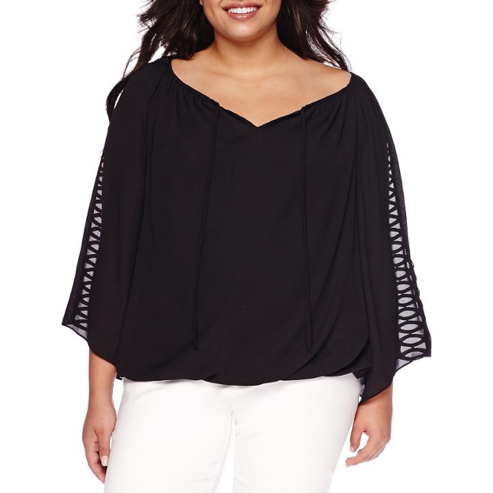 Alyx 3/4-sleeve Lattice Tie-front Peasant Blouse - Plus